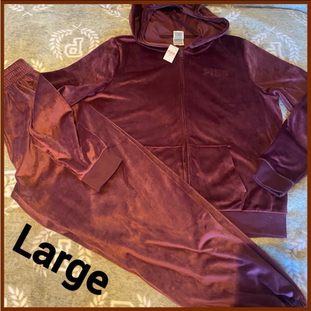 NWT VS PINK VELVET BURGUNDY SET